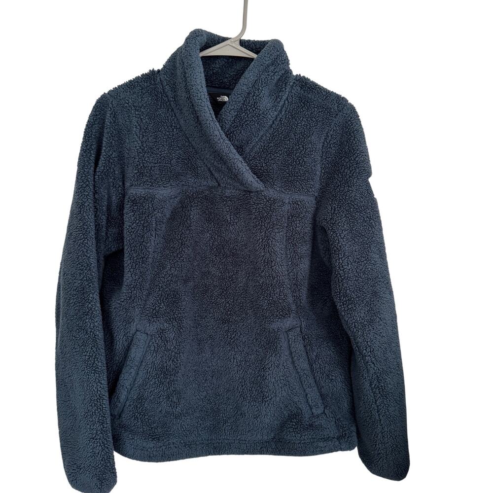 The North Face Sweater Women's Blue Vintage Fleece Long Sleeve Pockets Sz M